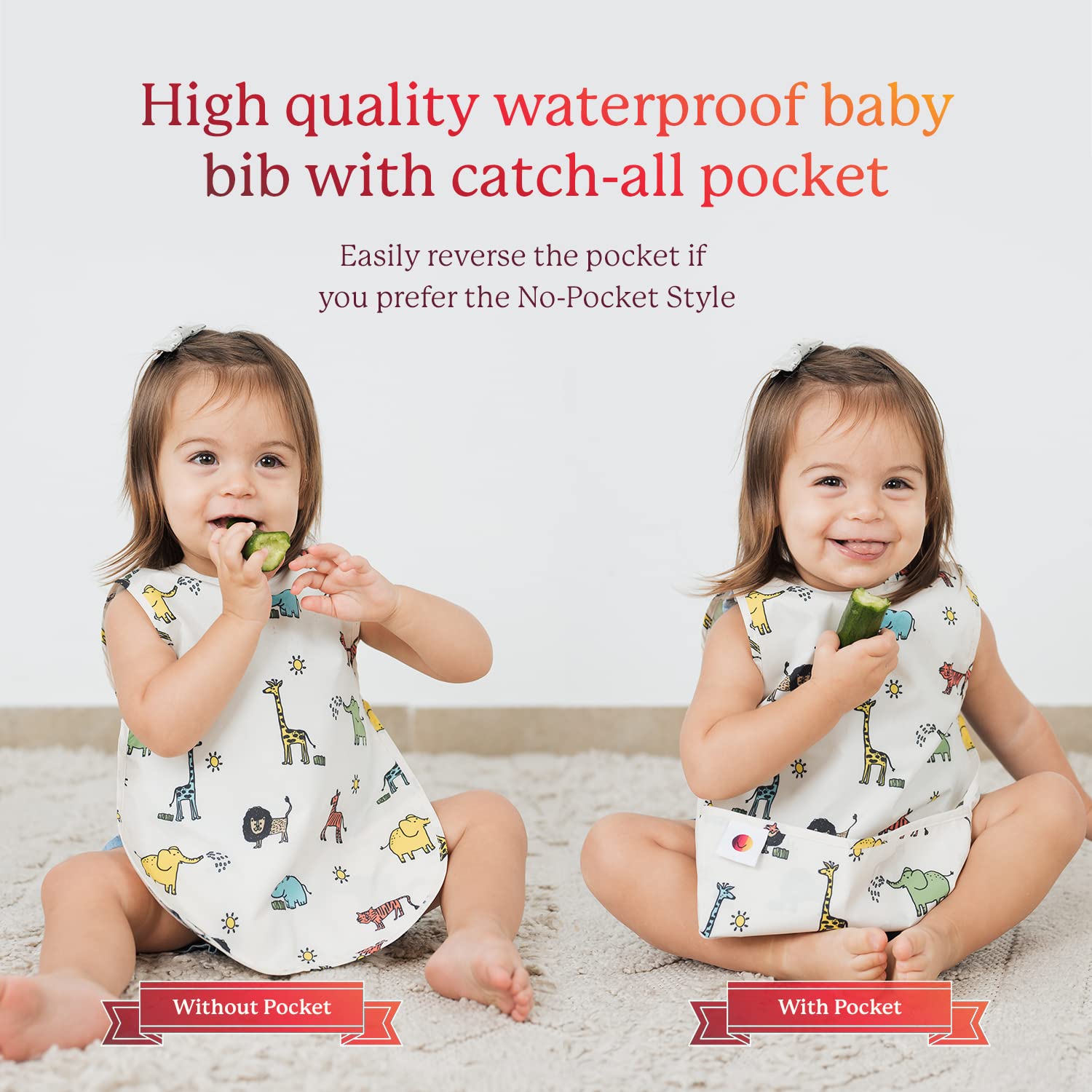 Short-Sleeved Waterproof Bibs for Baby Boys, Girls, and Toddlers 2-4 Years - Food Catcher Pocket - Recycled Polyester - Adorable Animal Print - Easy to Clean - Feeding Smock Apron - Image 6